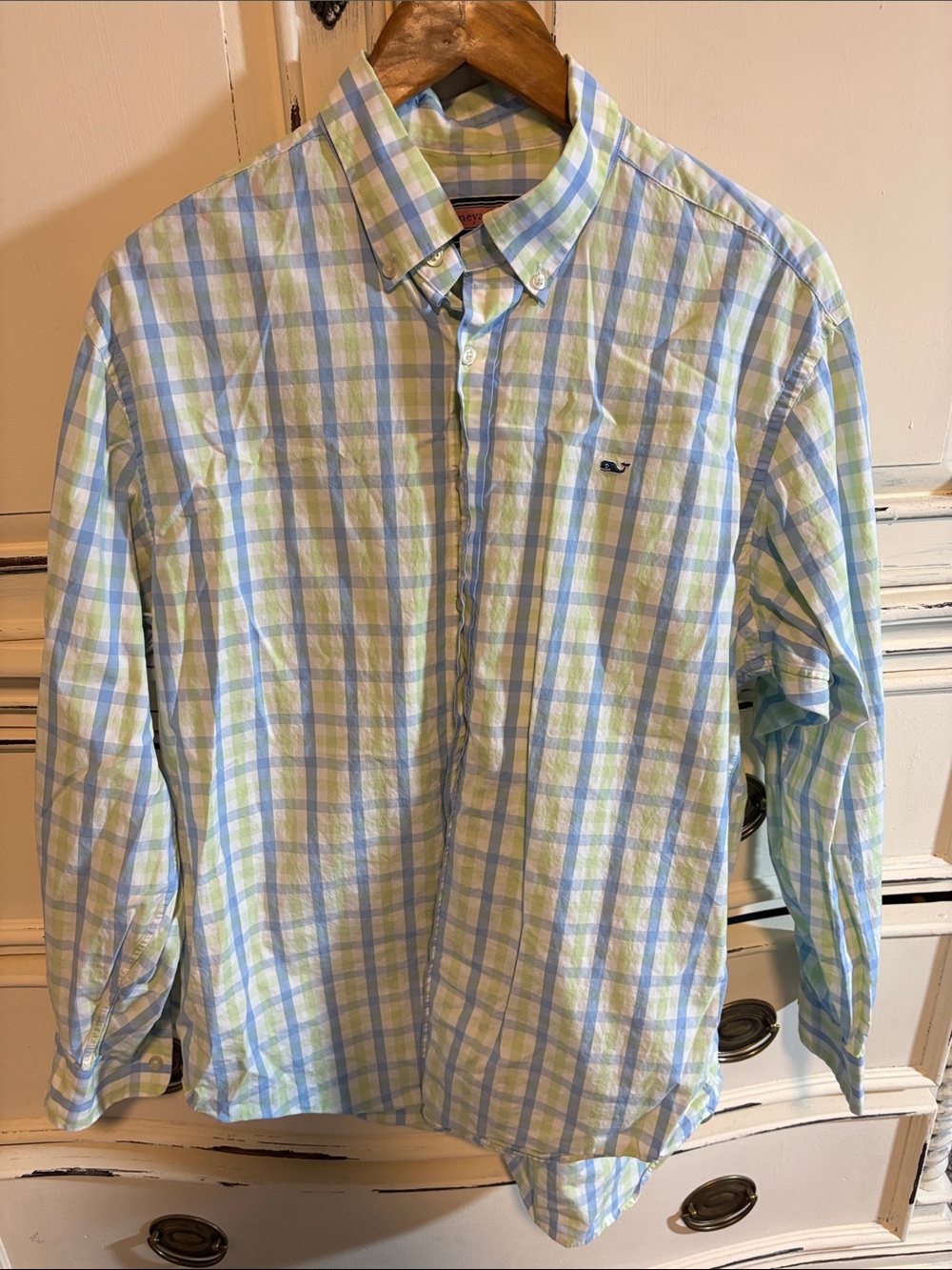 Vineyard Vines Light Blue and Green Plaid Button-Down Shirt